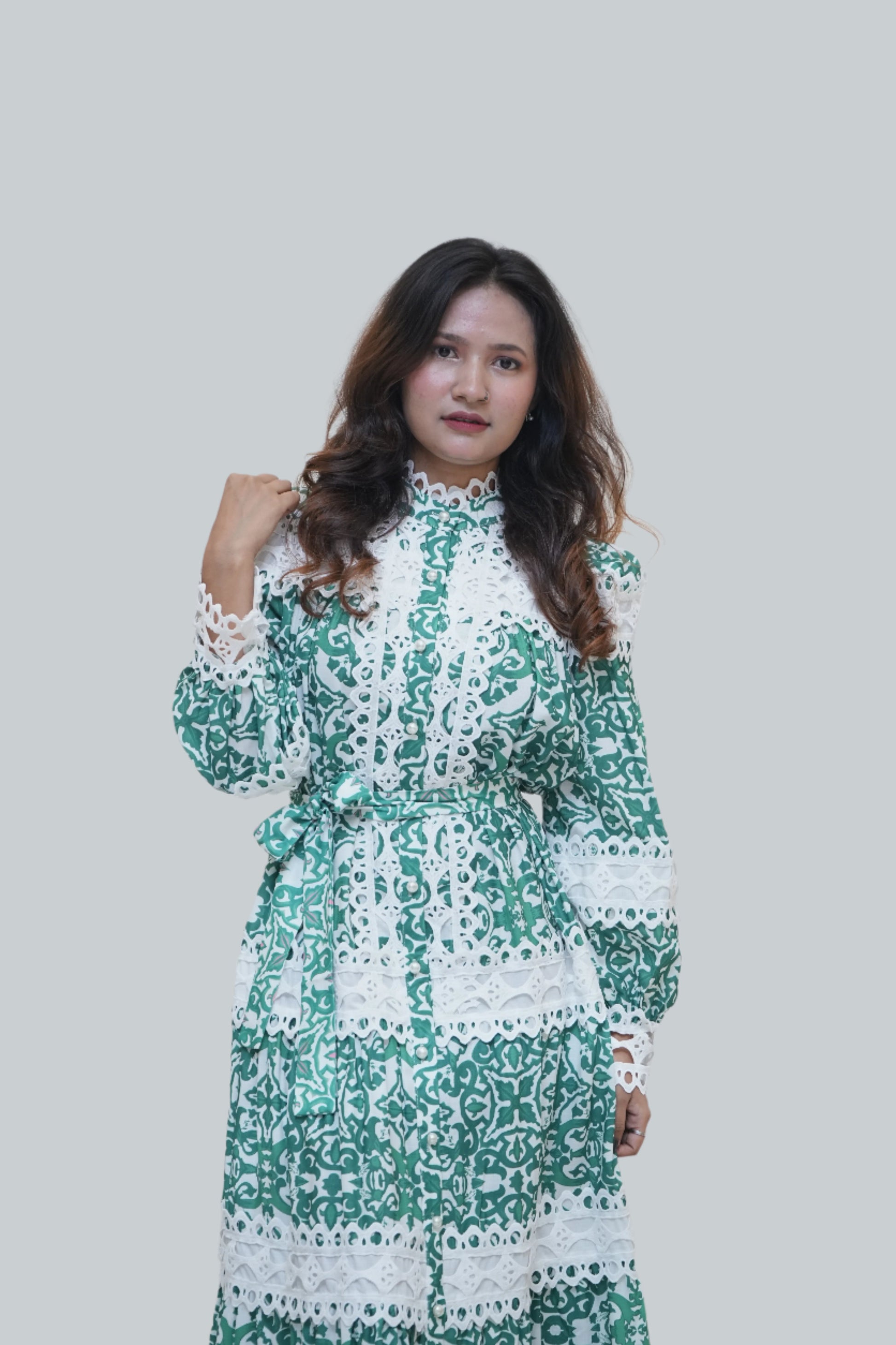 Beautiful Green & White Maxi Dress Kleur.Store Beautiful Green & White Maxi Dress Kleur.Store