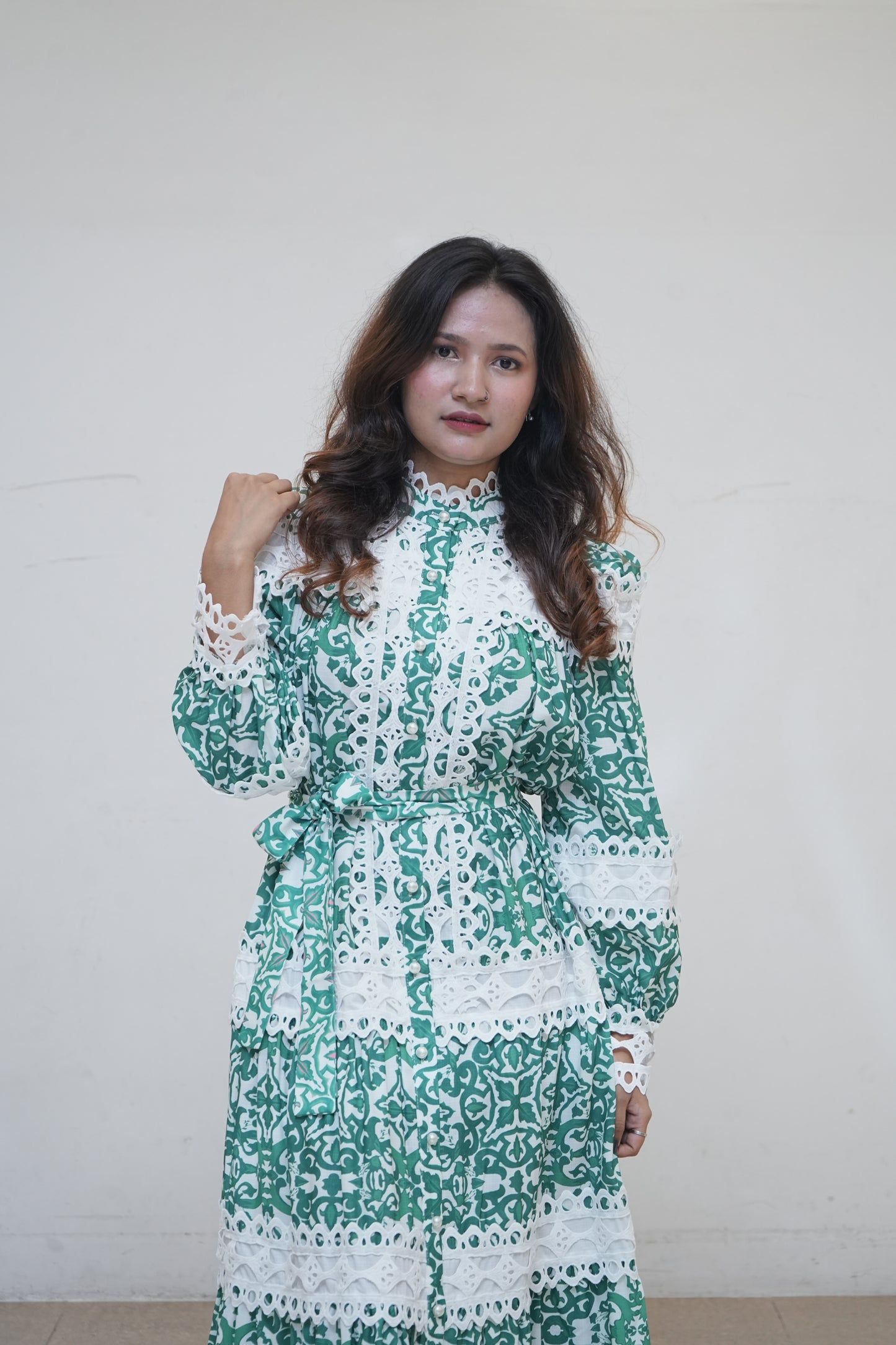 Beautiful Green & White Maxi Dress