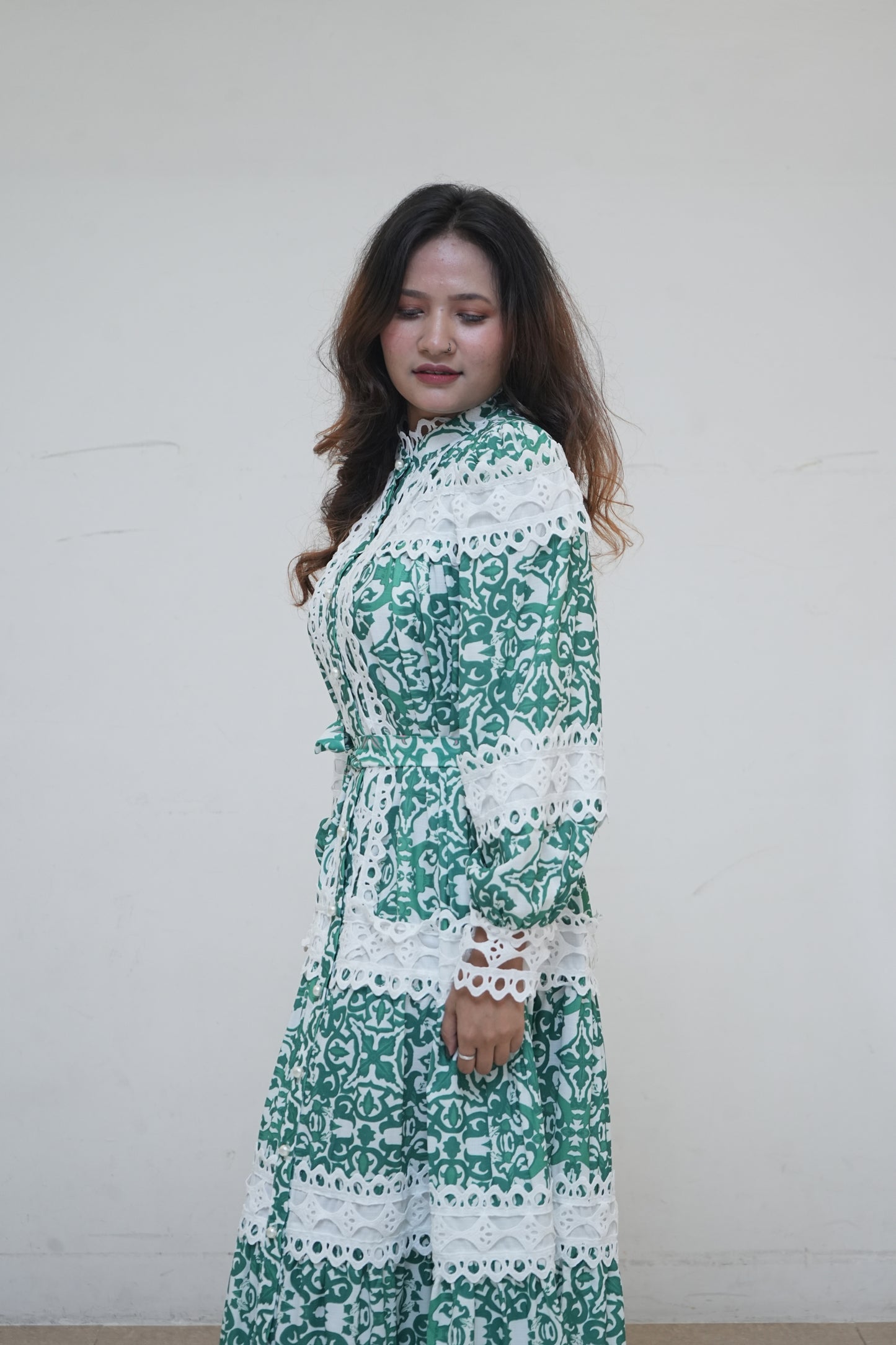 Beautiful Green & White Maxi Dress