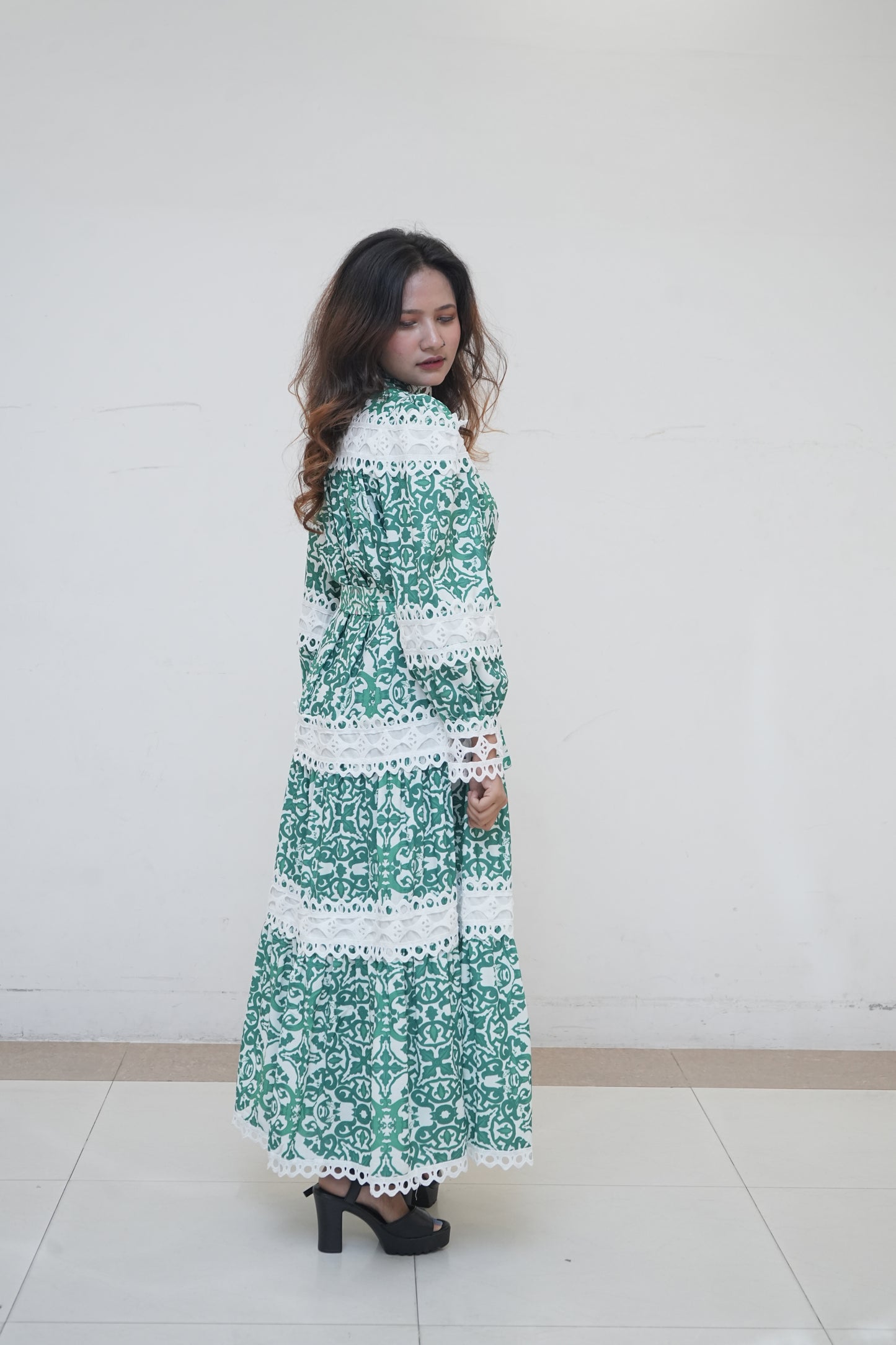 Beautiful Green & White Maxi Dress