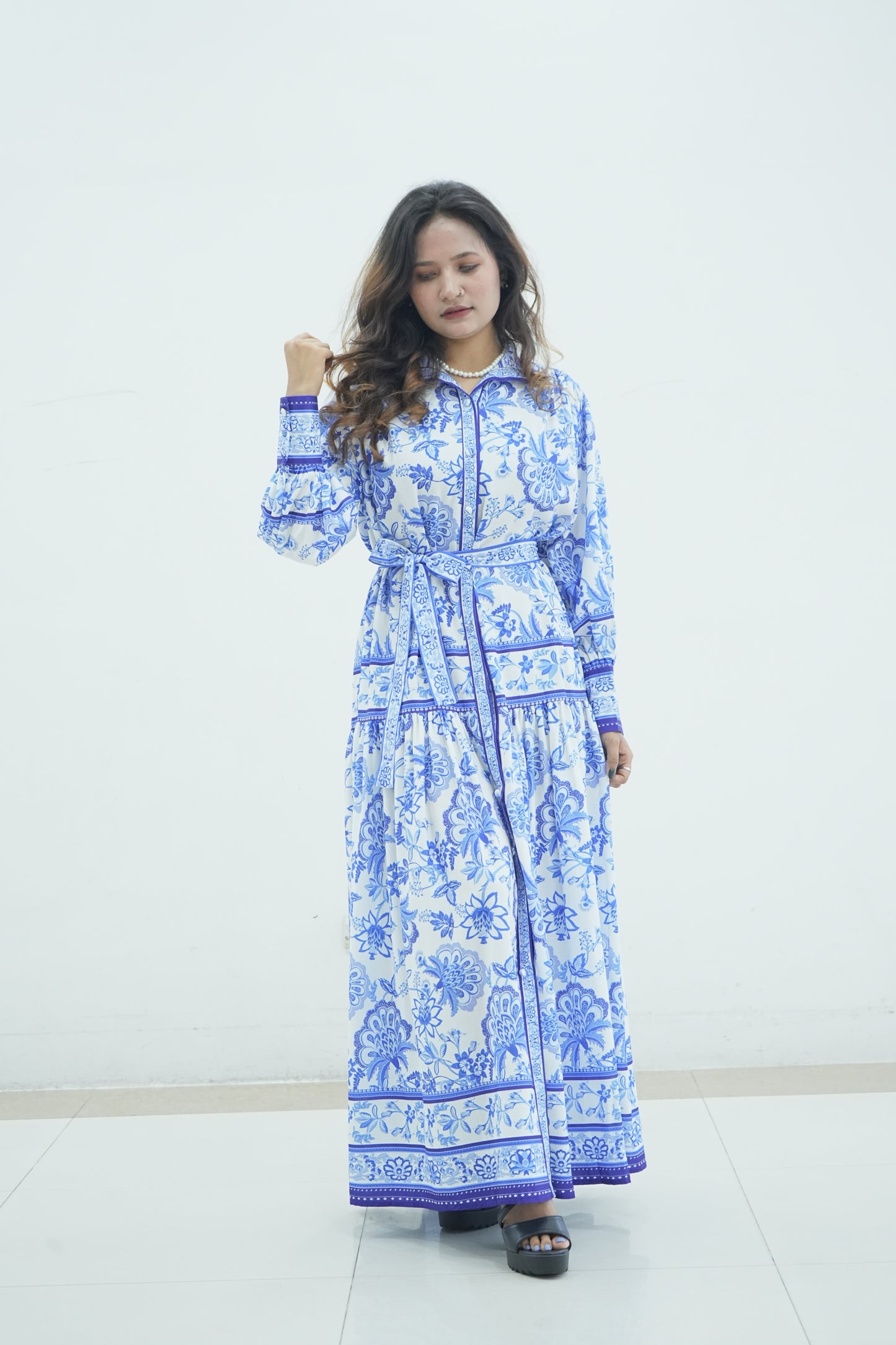 Floral Printed Cotton Maxi Dress / Abaya