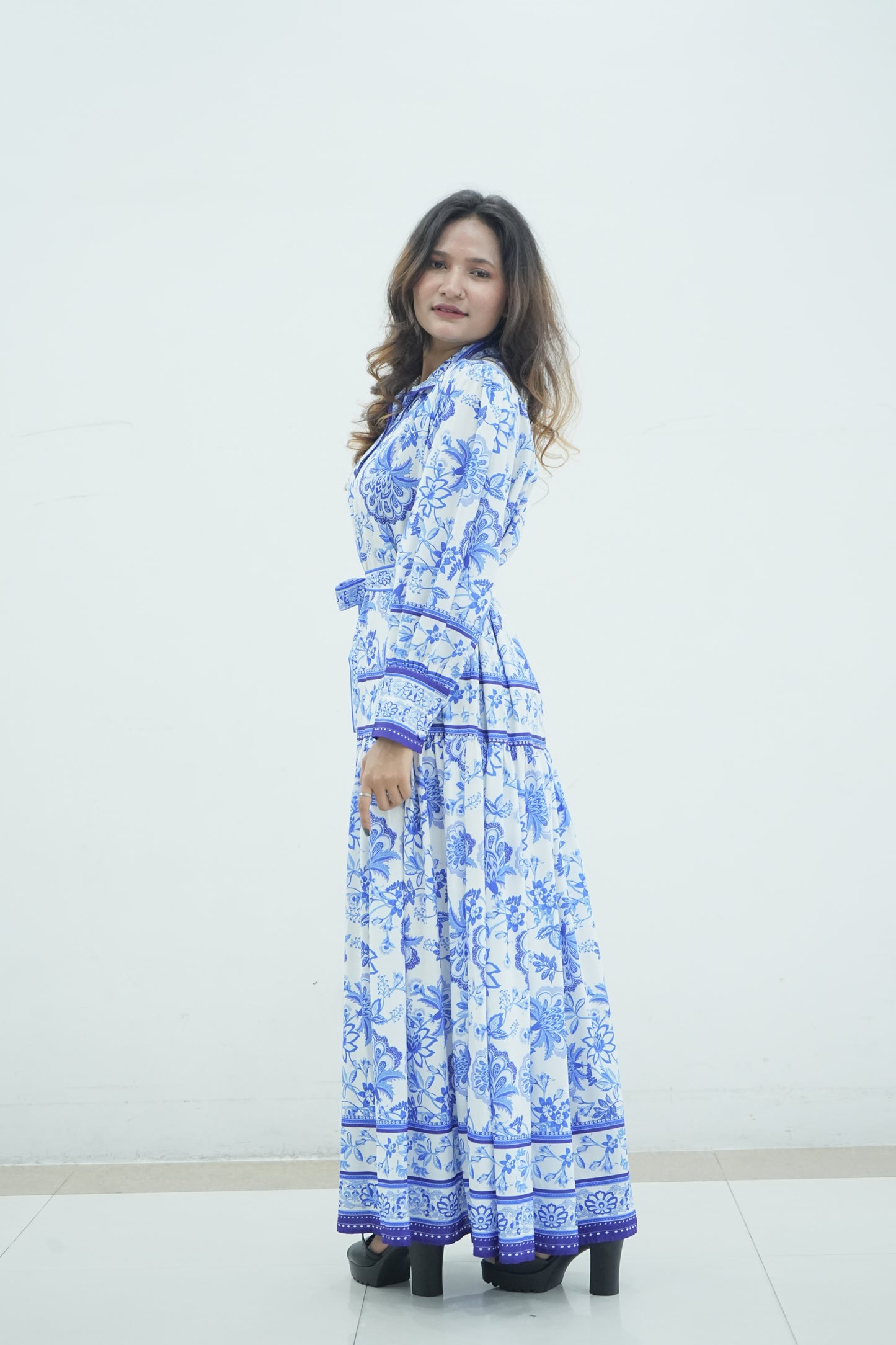 Floral Printed Cotton Maxi Dress / Abaya