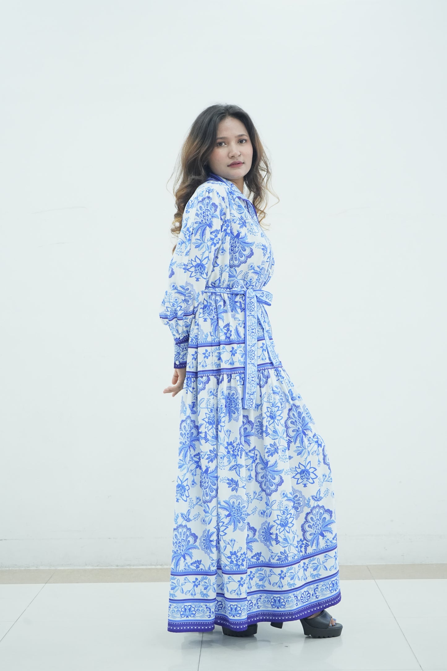 Floral Printed Cotton Maxi Dress / Abaya