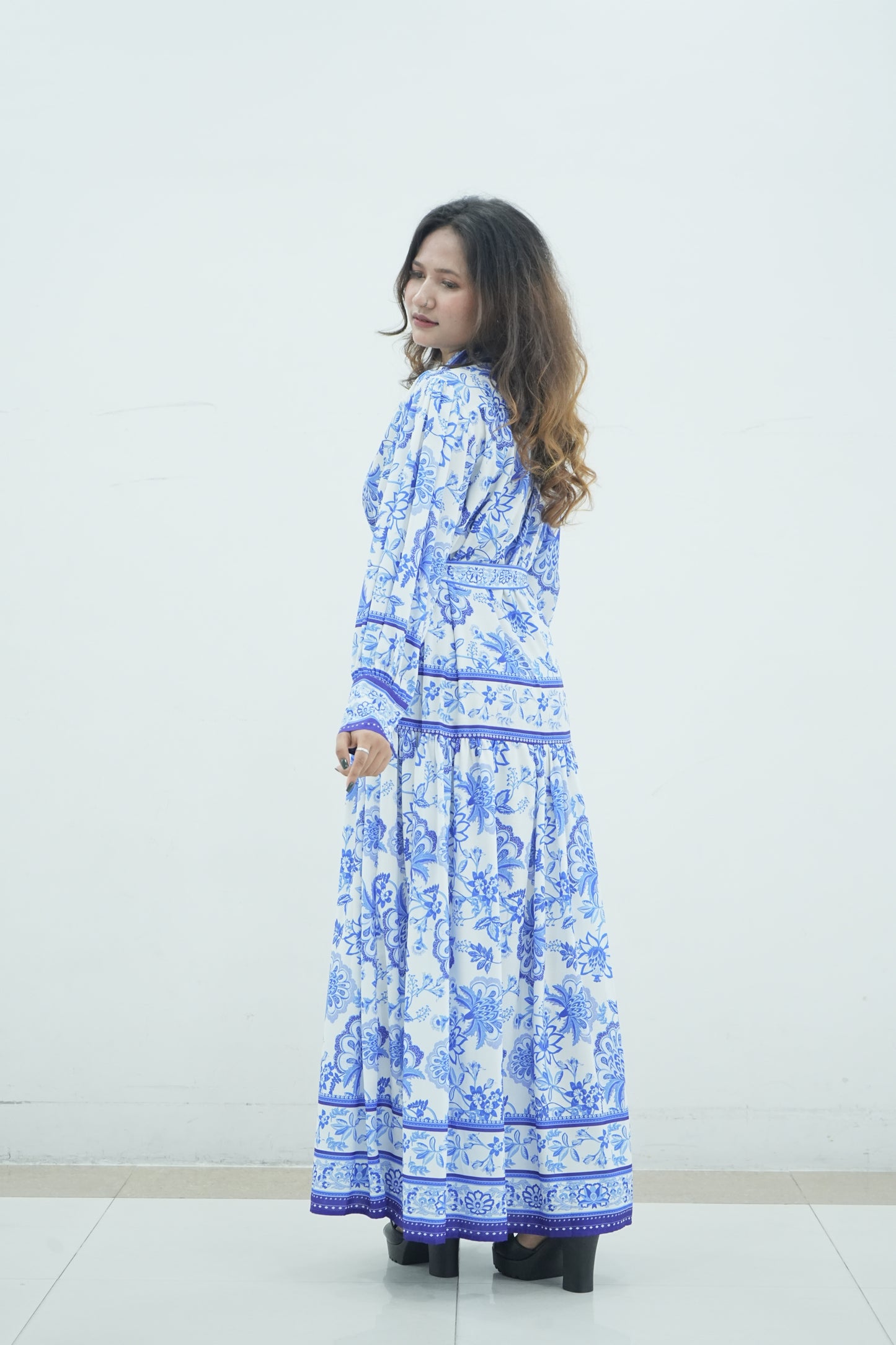 Floral Printed Cotton Maxi Dress / Abaya