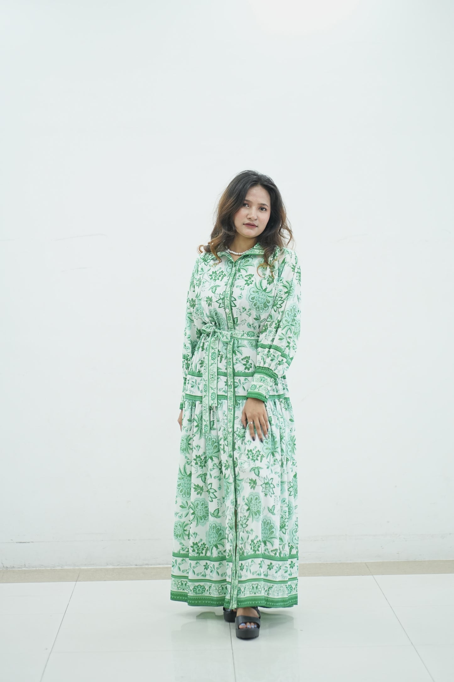 Floral Printed Cotton Maxi Dress / Abaya