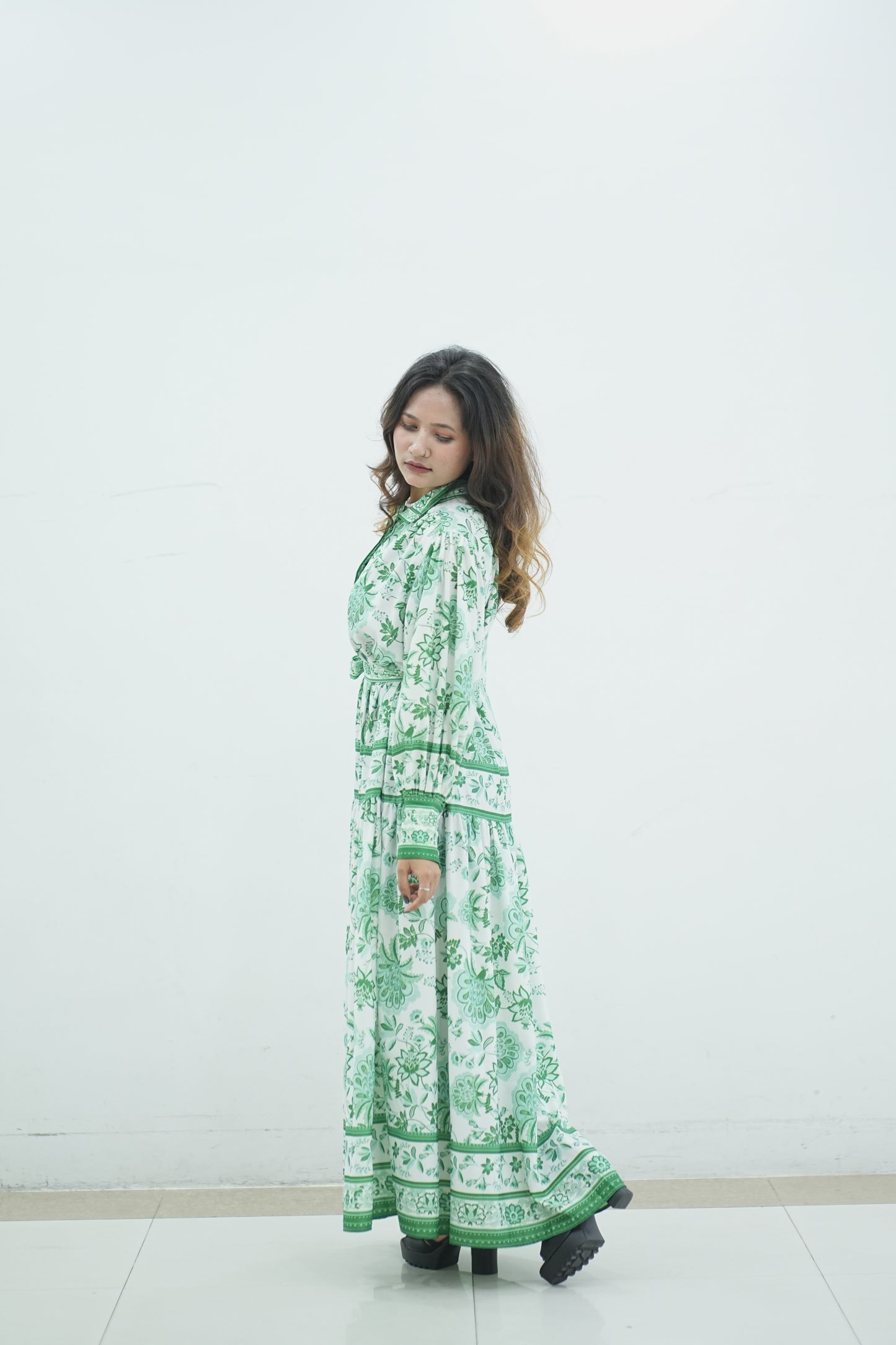 Floral Printed Cotton Maxi Dress / Abaya