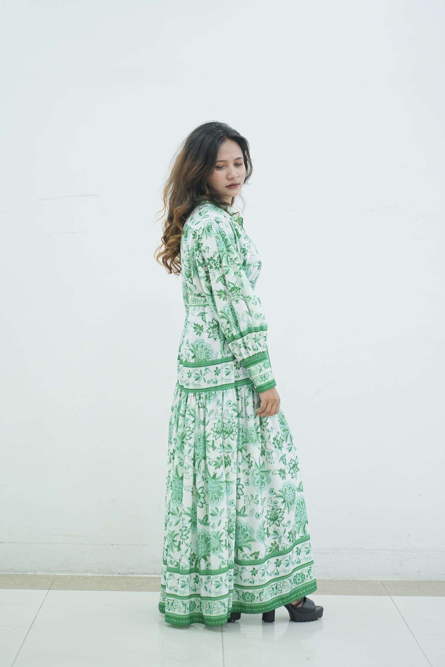 Floral Printed Cotton Maxi Dress / Abaya