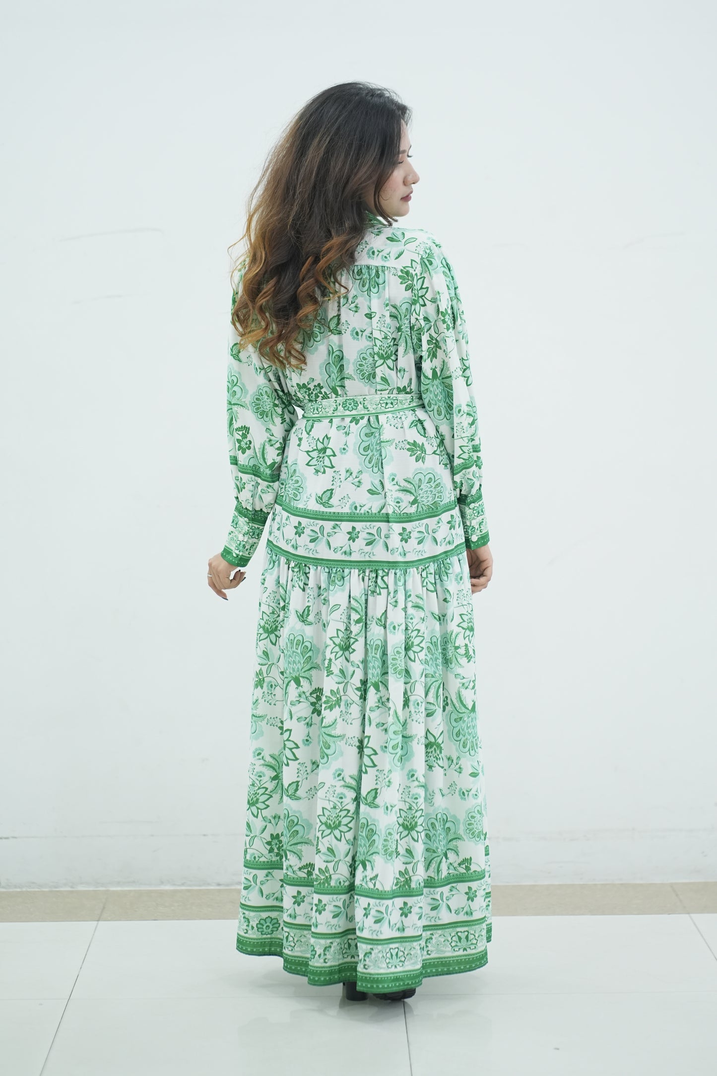 Floral Printed Cotton Maxi Dress / Abaya