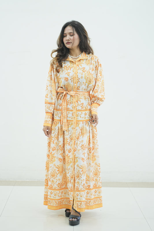 Floral Printed Cotton Maxi Dress / Abaya