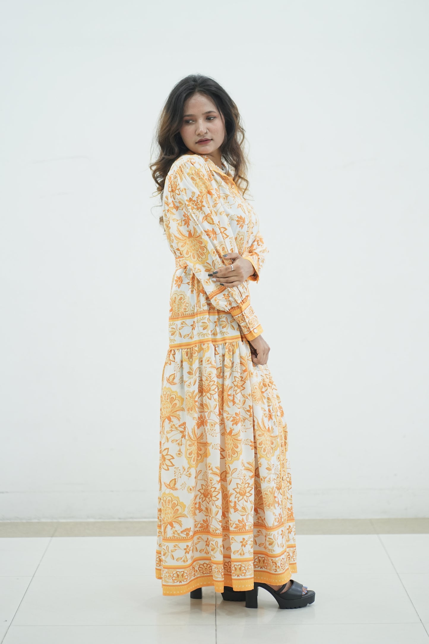 Floral Printed Cotton Maxi Dress / Abaya