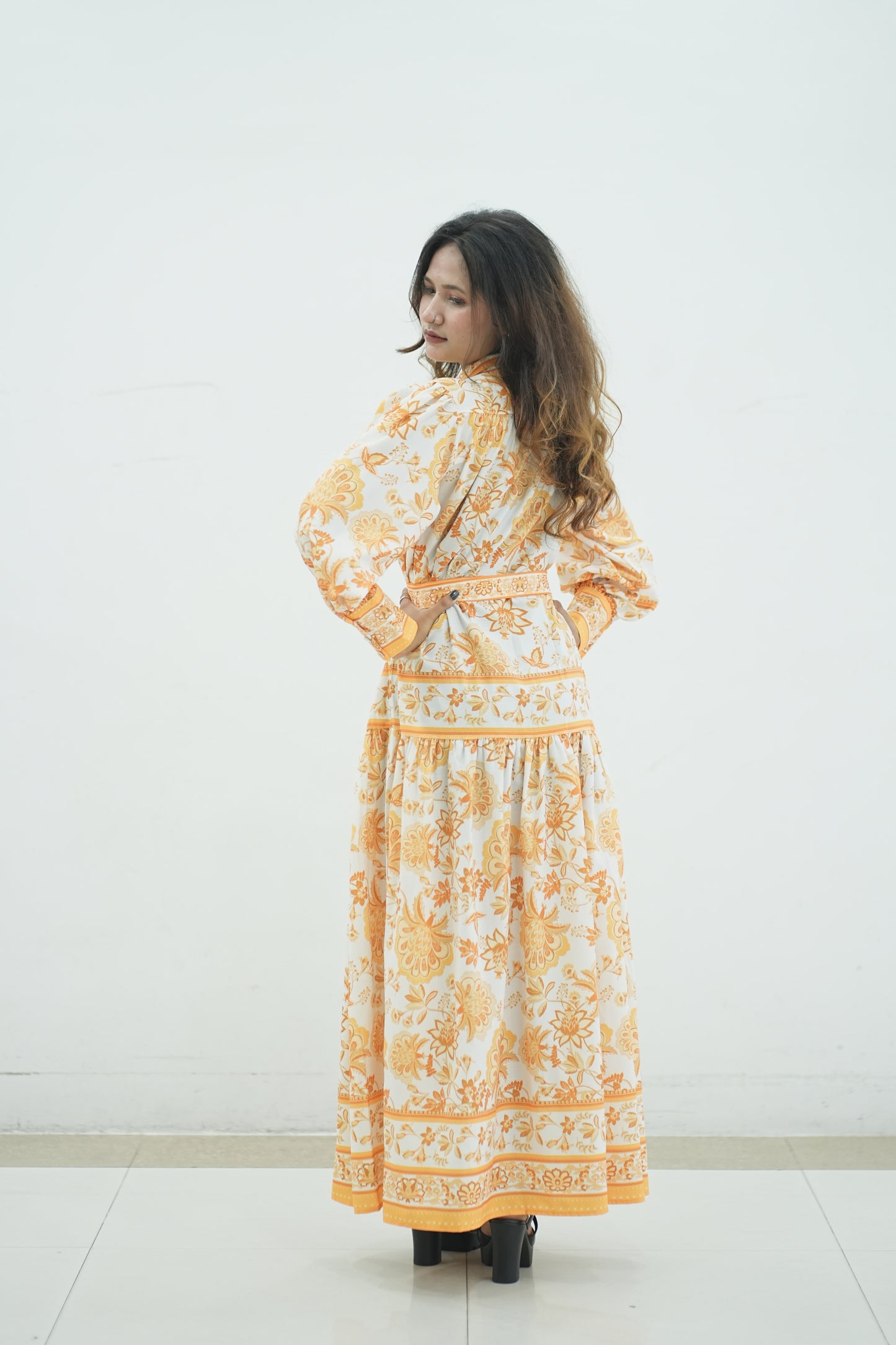 Floral Printed Cotton Maxi Dress / Abaya