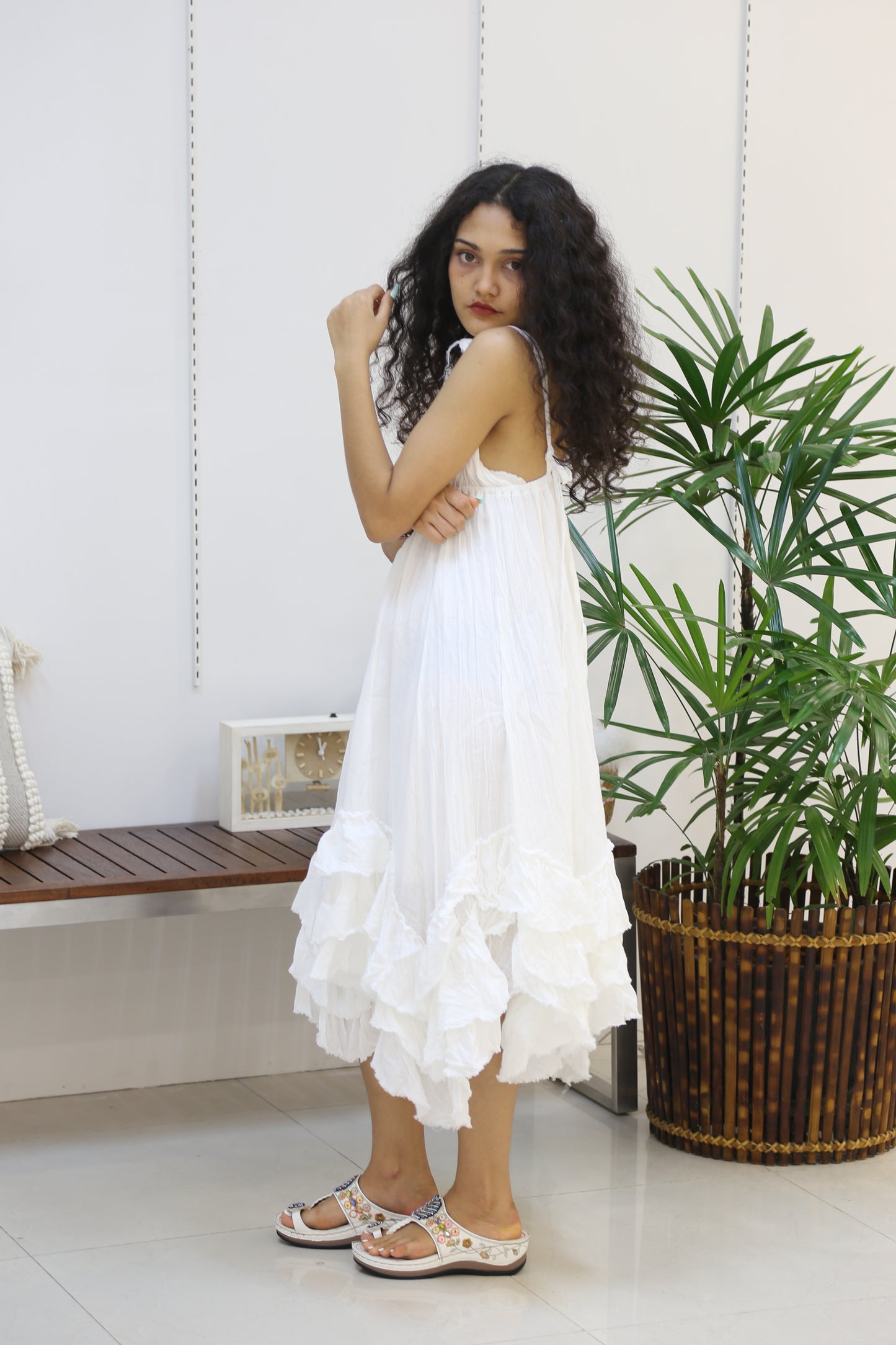 Boho Wedding Dress w ruffled halter